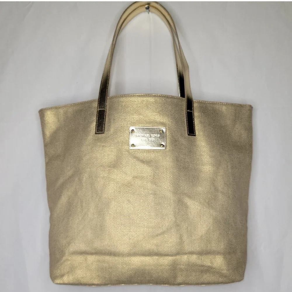 Michael Kors Gold‎ Metallic Woven Cotton Tote Bag